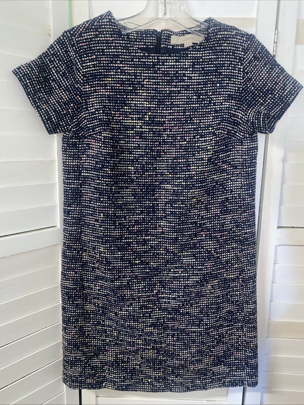 Ann Taylor Loft Dark Navy White Textured Pencil Sheath Dress Size 00P
